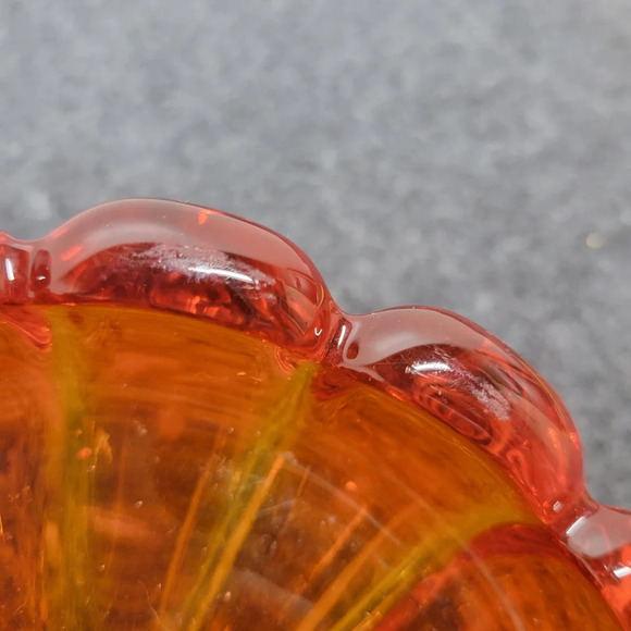 Viking Orange Starburst Glass Ashtray 6.5" Round Dish Trinket Mid Century Art - Picture 8 of 15